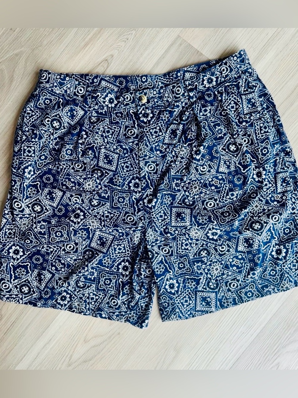 Nautica Geo Bandana Flat Front Shorts 38 Navy White Pockets Golf Maximalist
